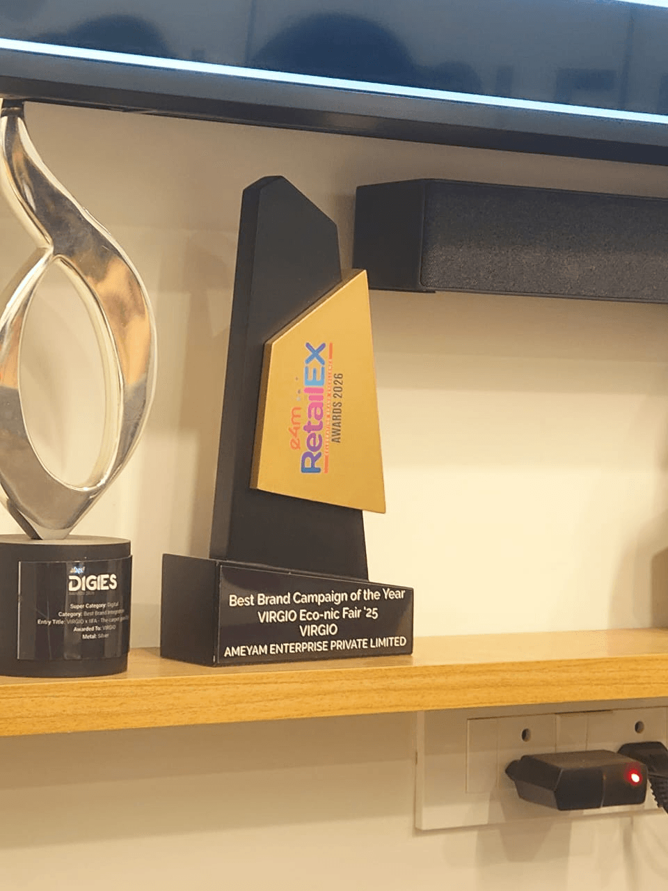 The e4m RetailEX Awards 2026 trophy: Best Brand Campaign of the Year, awarded for VIRGIO Eco-nic Fair ’25.